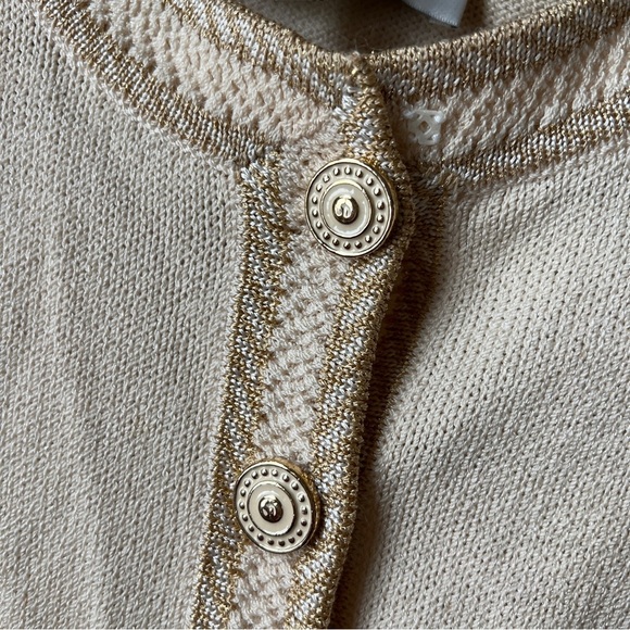 St John Collection Marie Grey Santana Knit Jacket Sweater Button Gold Beige 4 - Picture 4 of 10
